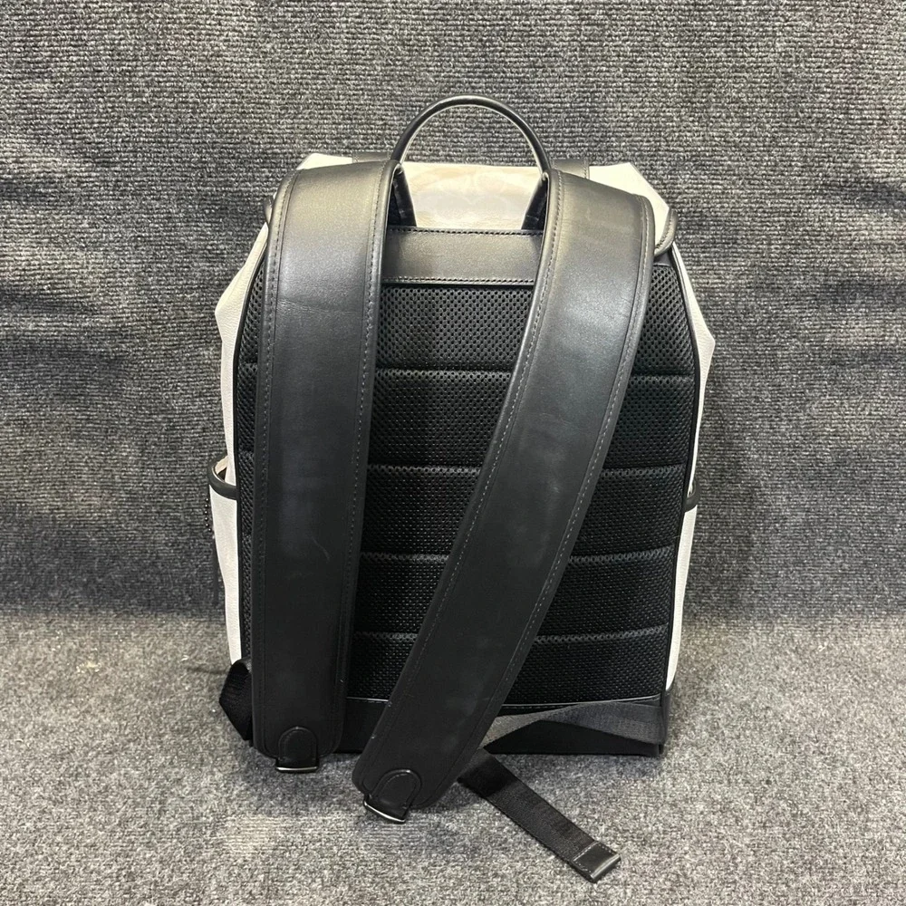 Coach CU201 Chalk/White & Black Leather Signature Canvas League Flap Backpack